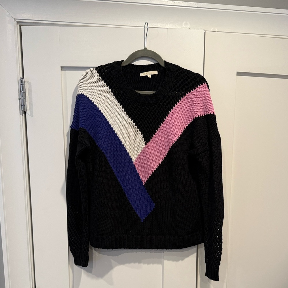 Maje Black Sweater with Pink, Blue, and White Chevron